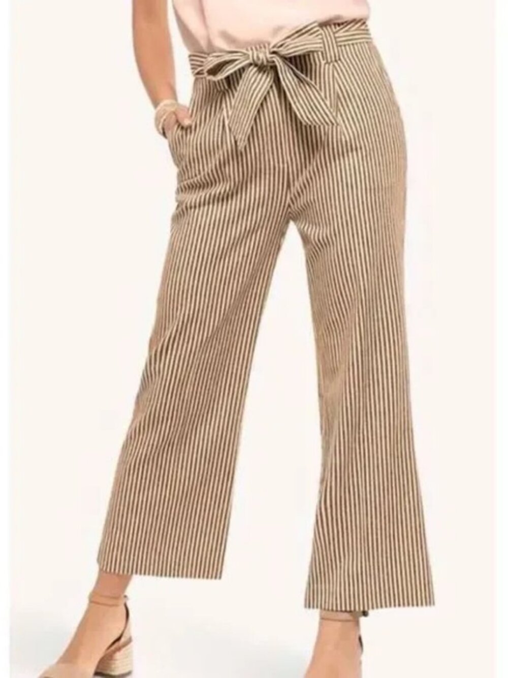 Spartina 449 Lawton Stripe Crop Pant Size 6 Tannin Stripe Hemp Cotton Coastal